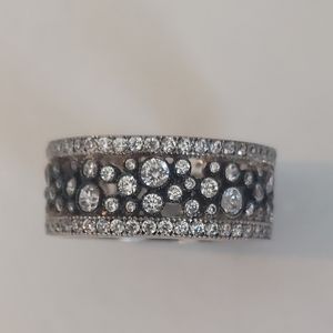 Vintage Wide Black and Silver Cubic Zirconia Eternity Band